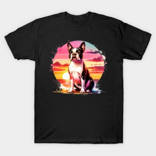 Watercolor Boston Terrier Sunset T-Shirt